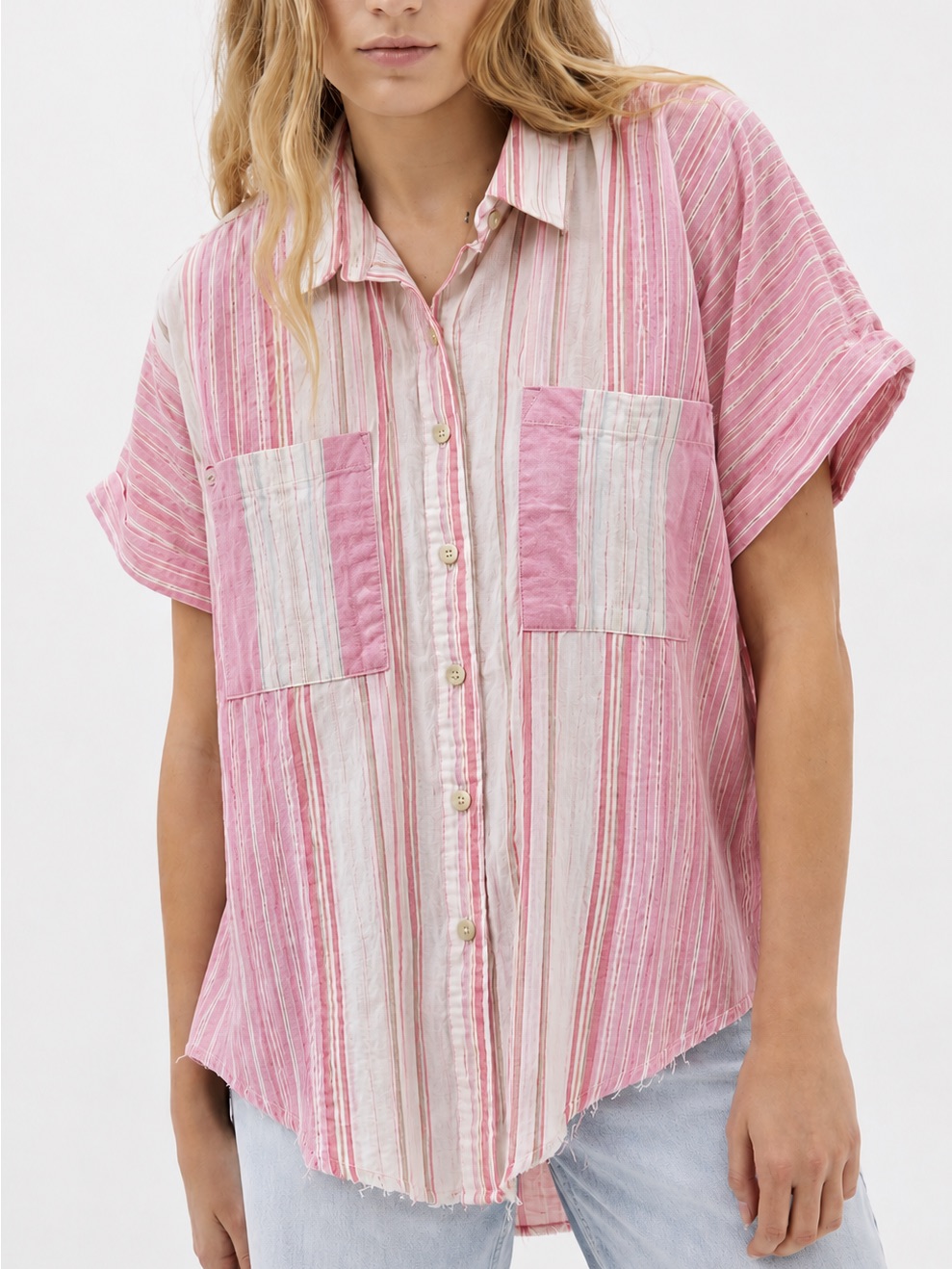 Bdg Stevie Spliced Button Up Shirt, Xs
